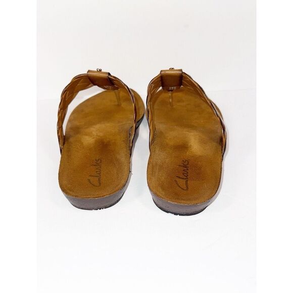 Clarks Thong Sandals Brown Vegan Leather Jewels Boho Western Aztec Coral Braid 8 - Picture 7 of 16